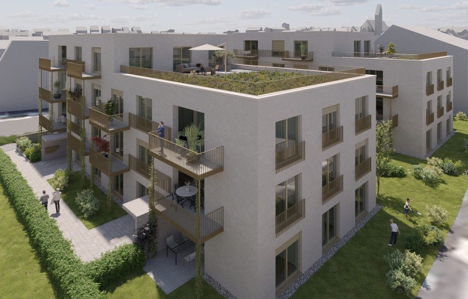 Außenvisualisierung der beiden Baukörper Ecke Seestraße / Fichtestraße in Leonberg